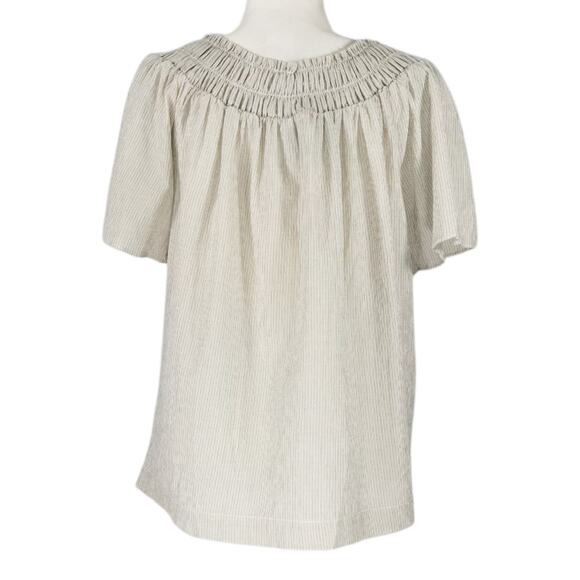 NWT A New Day Short Sleeve Smocked Yoke Top Sz. M Olive Green Stripe Cottagecore - Picture 6 of 12